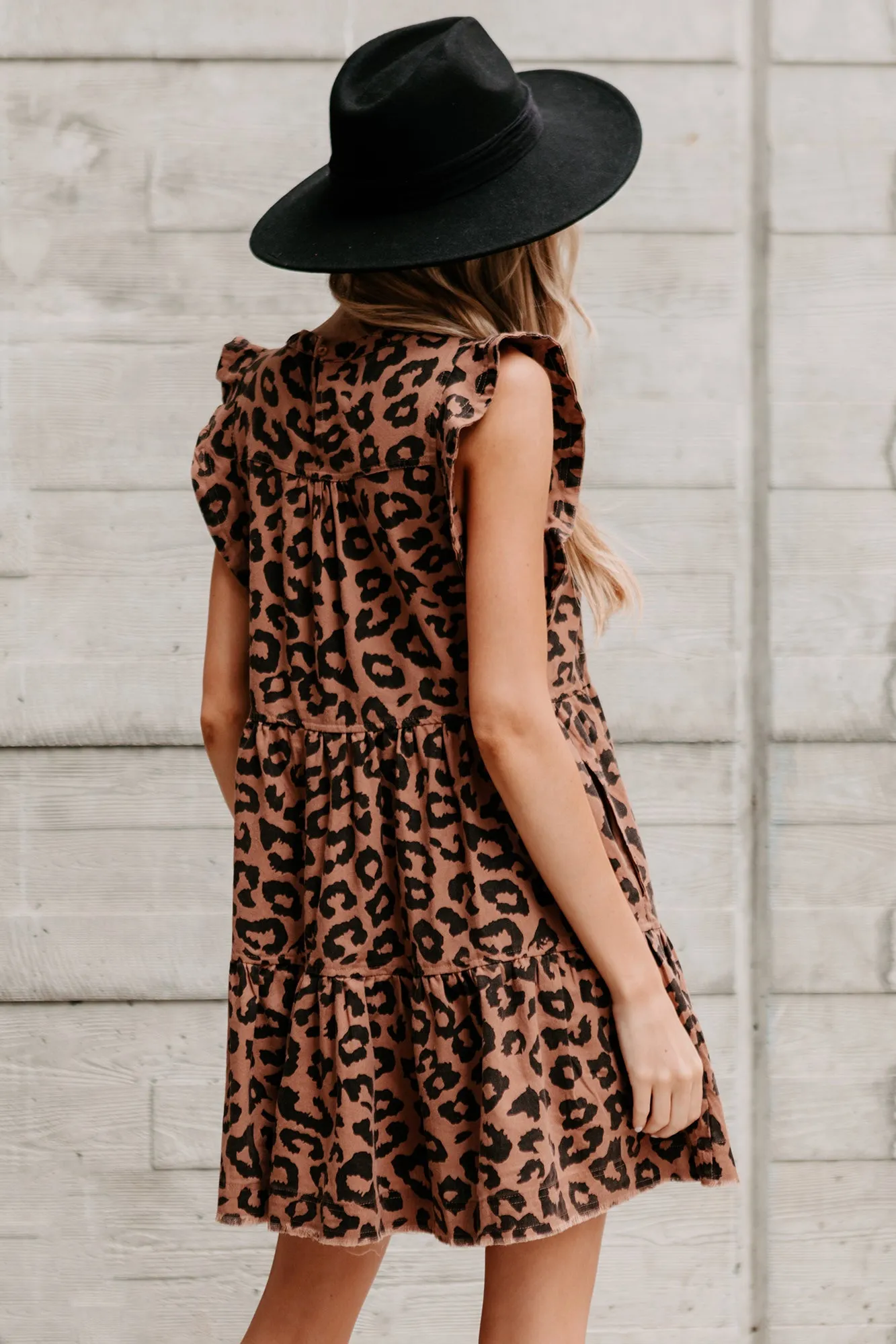 "Moves Like Jagger" Tiered Ruffled Leopard Print Dress (Mocha)