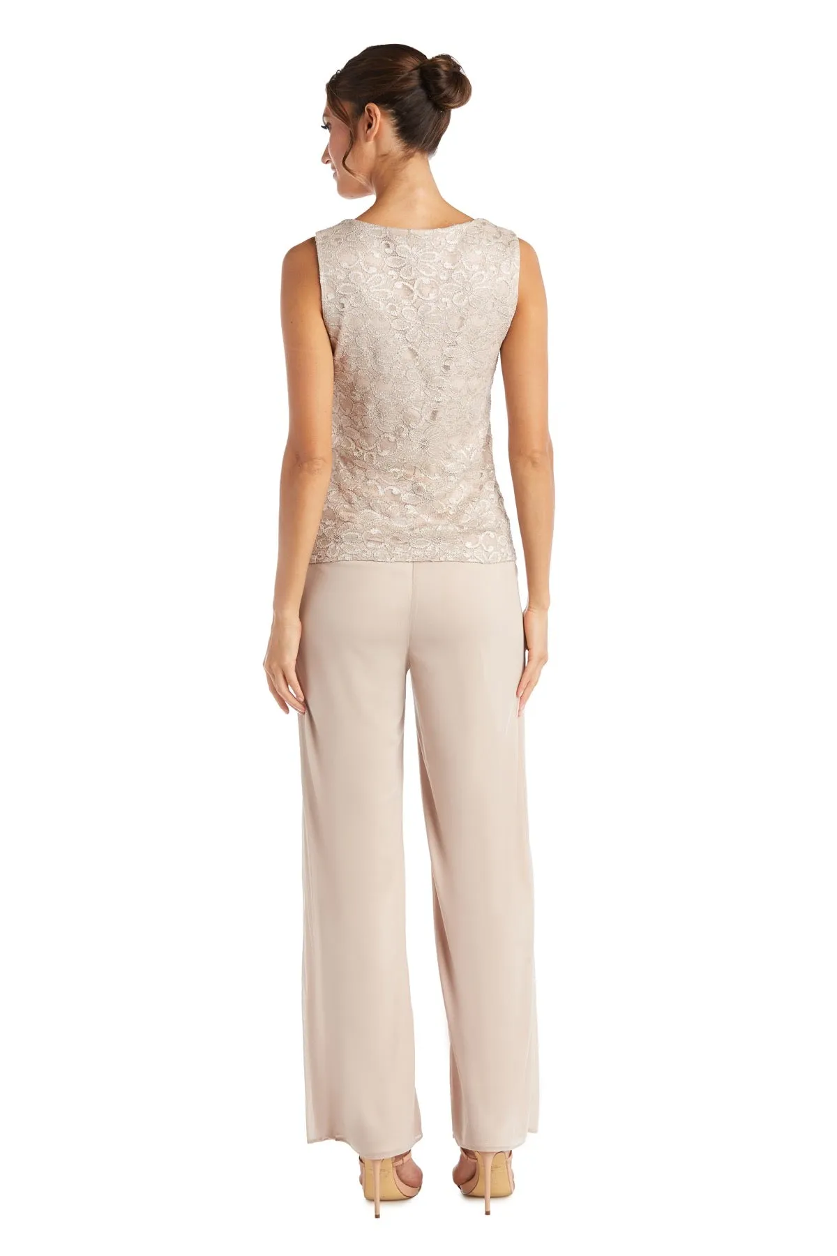 R&M Richards Women's Beaded Neck 3 Piece Long Pant Set