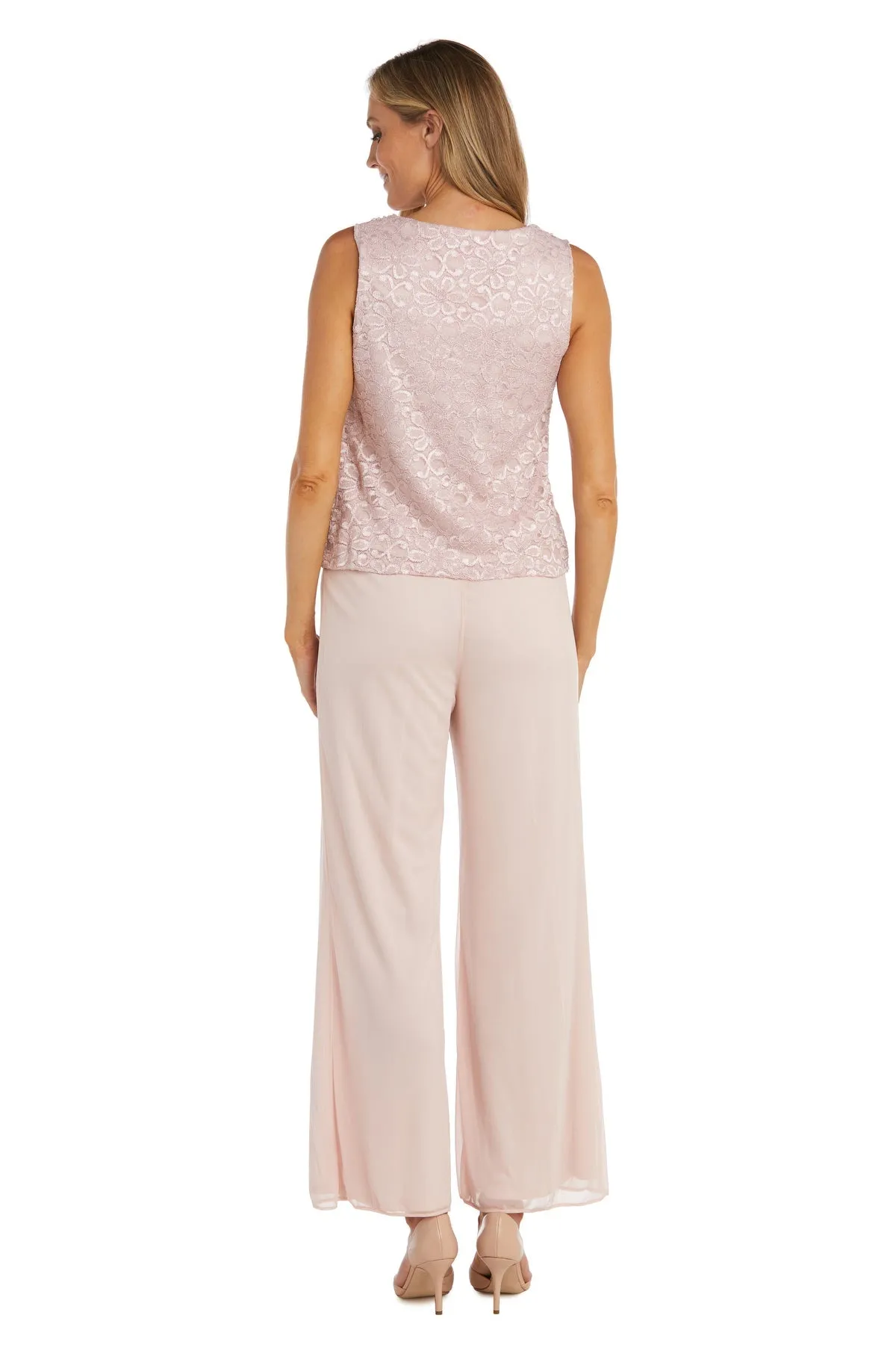 R&M Richards Women's Beaded Neck 3 Piece Long Pant Set