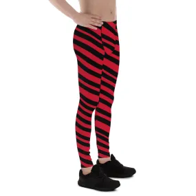 Red Black Striped Men's Leggings, Striped Colors Men's Leggings, Colorful Red Black Stripes Gym Tights For Men - Made in USA/EU/MX