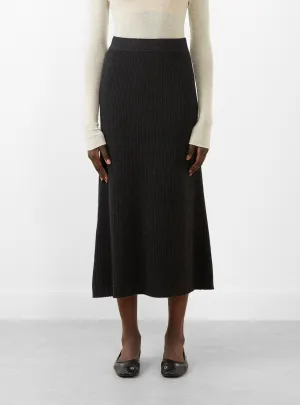 Rib Semi Circle Midi Skirt Black Melange