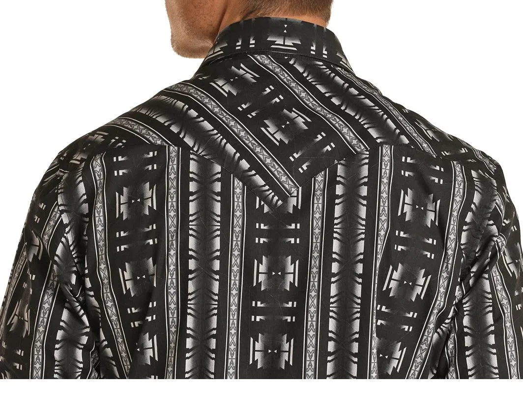 Rock & Roll Cowboy Men's Black & Grey Aztec Snap Up Western Shirt B2S1315