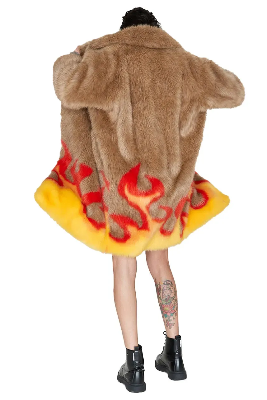 Rockabilly Flames Faux Fur Midi Coat