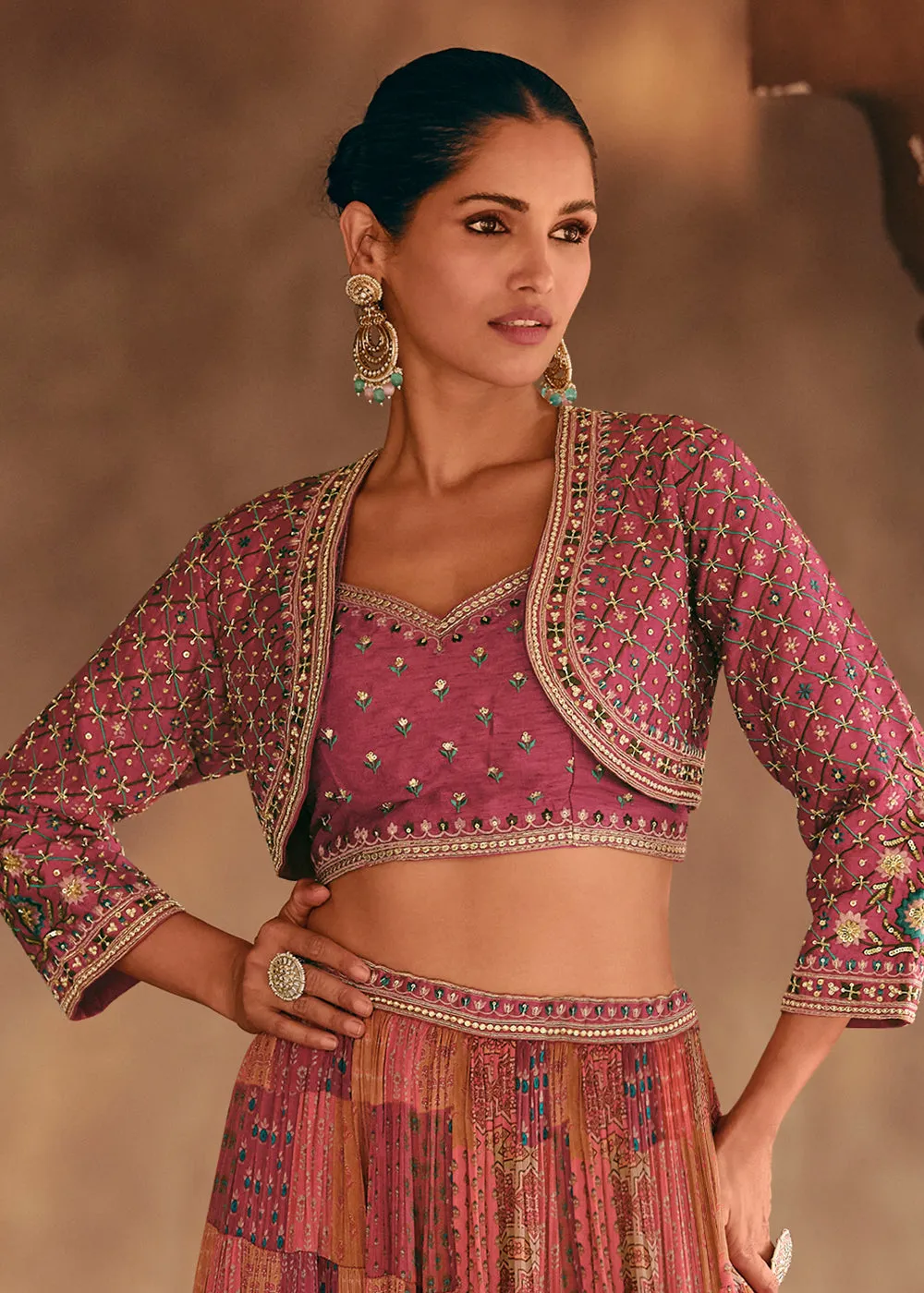 Rough Pink Premium Silk Embroidered Designer Lehenga Choli