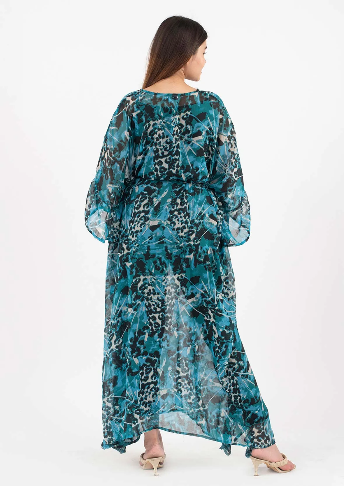 Ruffle Maxi Kaftan With Waist Tie