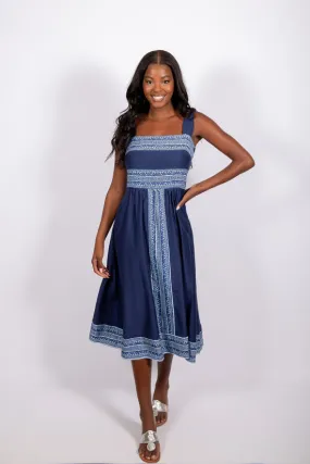 Sail to Sable Border Print Midi Navy/Placid