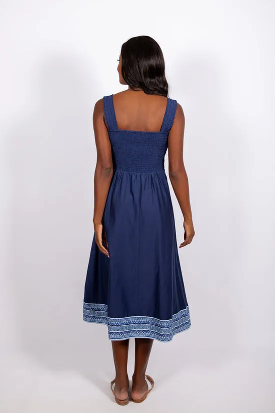 Sail to Sable Border Print Midi Navy/Placid