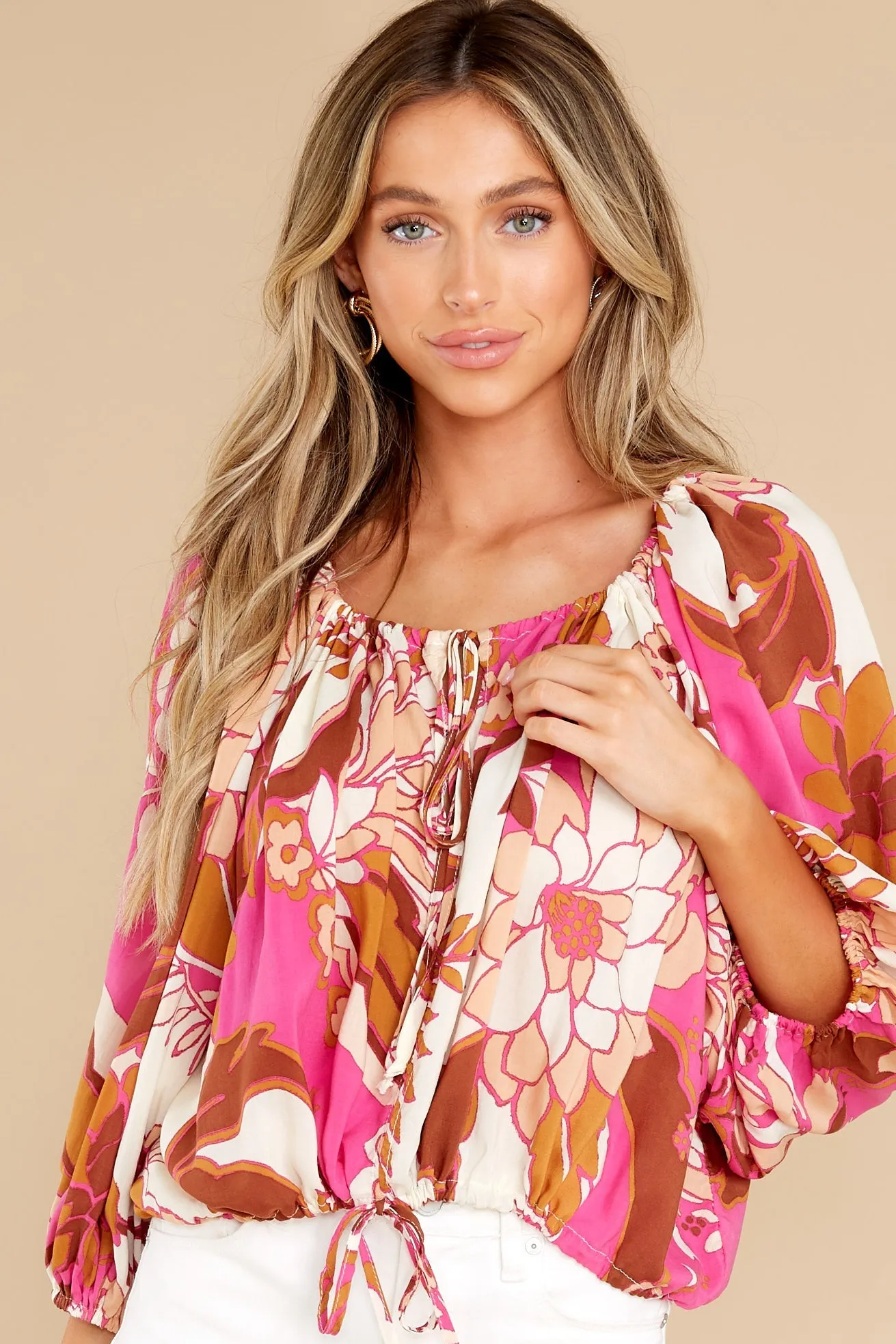 Seeking You Magenta Multi Floral Print Top