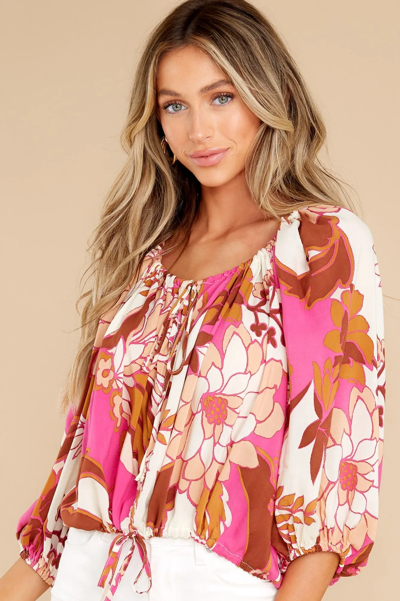 Seeking You Magenta Multi Floral Print Top