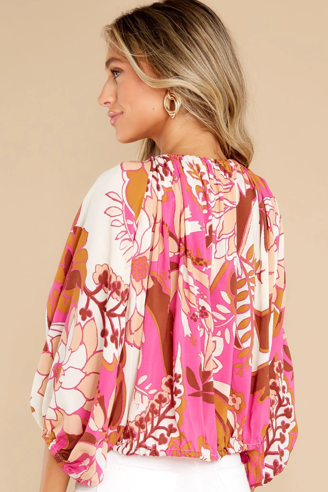 Seeking You Magenta Multi Floral Print Top