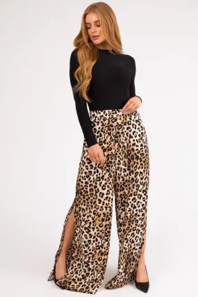 Sepia Leopard Print Flowy Slit Leg Pants