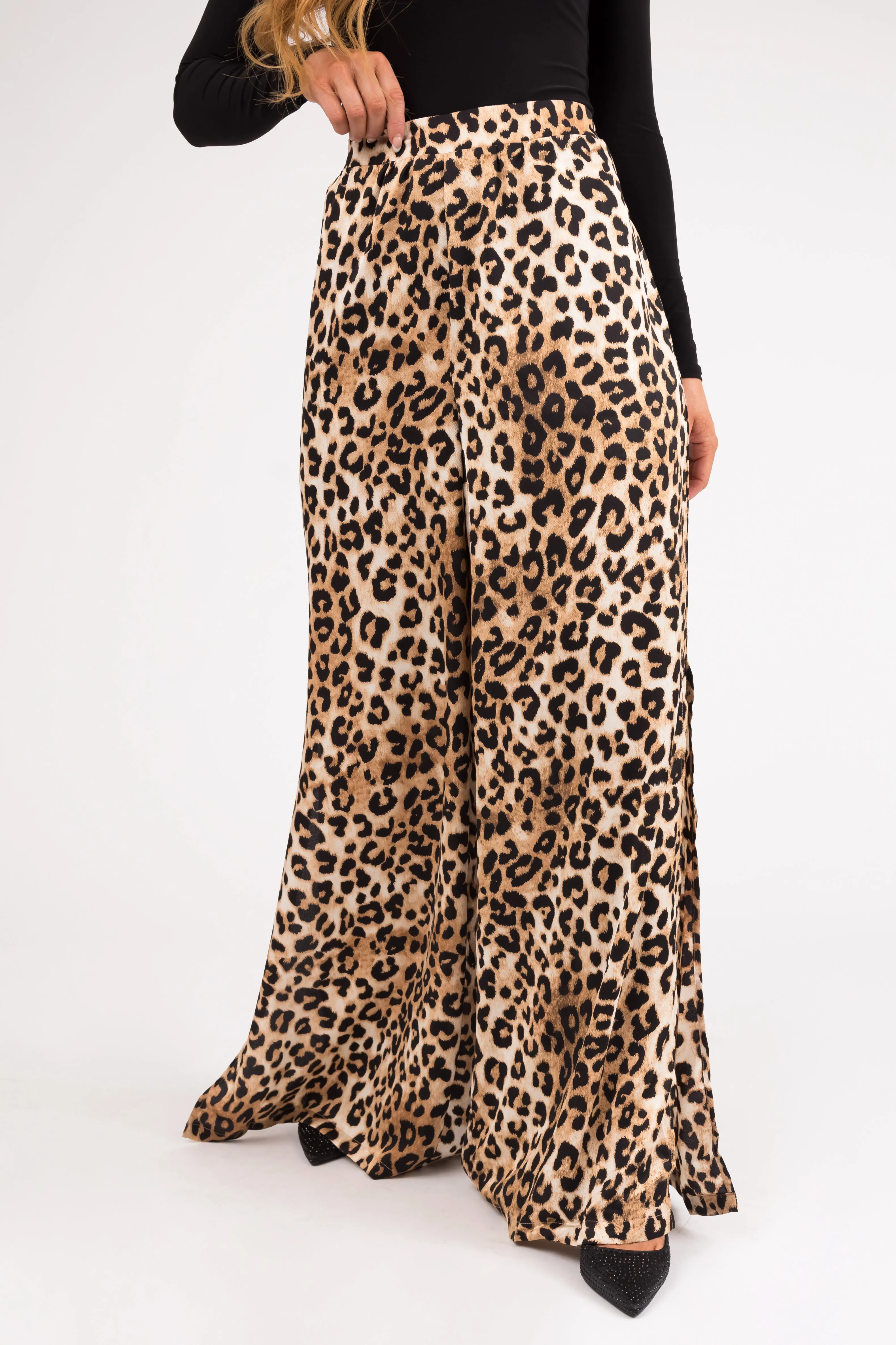 Sepia Leopard Print Flowy Slit Leg Pants