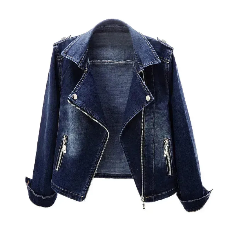 Slim Fit Stretch Suit Collar Denim Coat For Women Blue  Denim Jacket for women