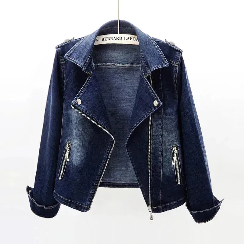 Slim Fit Stretch Suit Collar Denim Coat For Women Blue  Denim Jacket for women