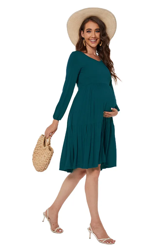 Smallshow Tiered Long Sleeve Maternity Dress