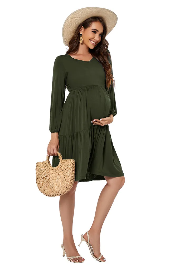 Smallshow Tiered Long Sleeve Maternity Dress