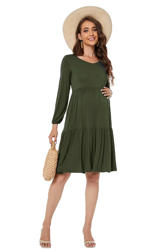 Smallshow Tiered Long Sleeve Maternity Dress