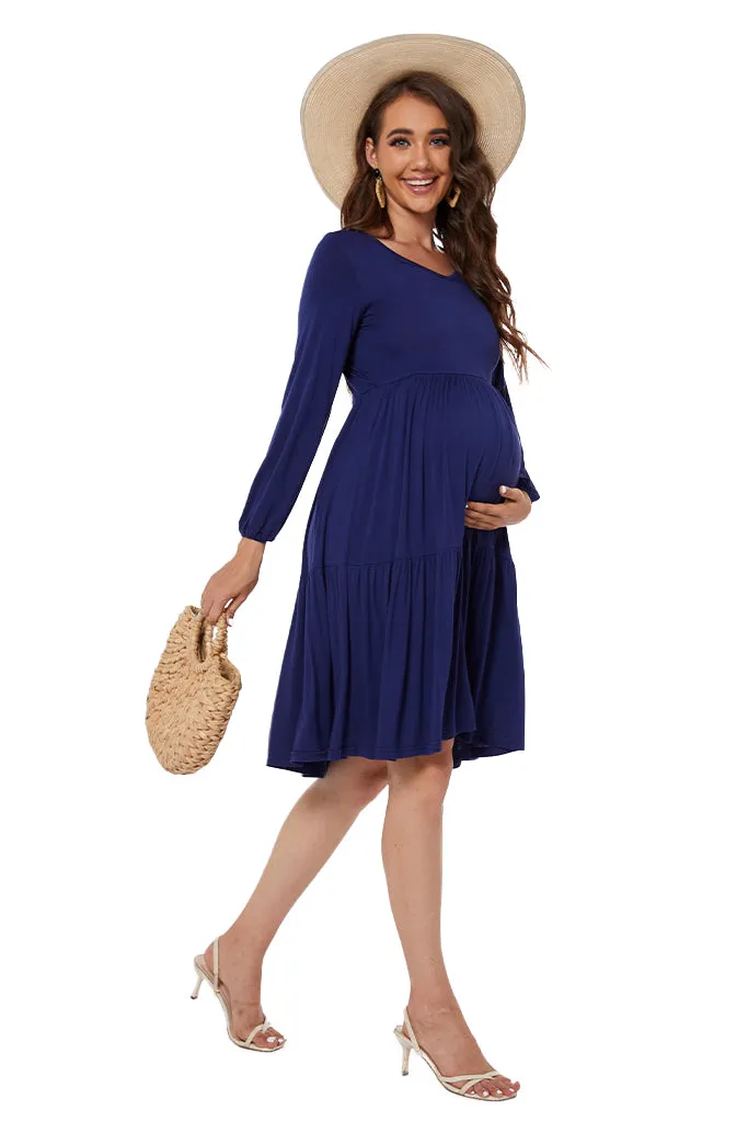 Smallshow Tiered Long Sleeve Maternity Dress