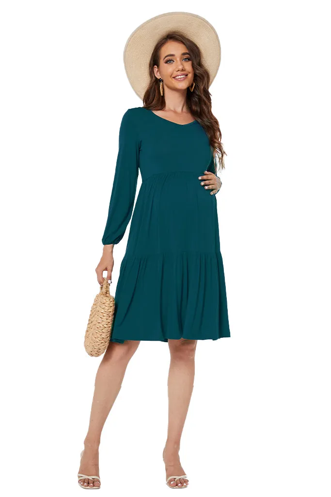 Smallshow Tiered Long Sleeve Maternity Dress