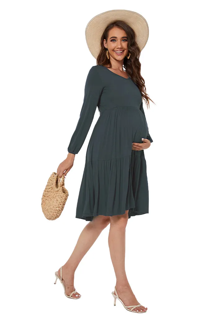 Smallshow Tiered Long Sleeve Maternity Dress