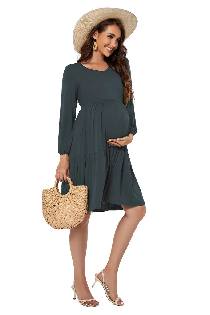 Smallshow Tiered Long Sleeve Maternity Dress