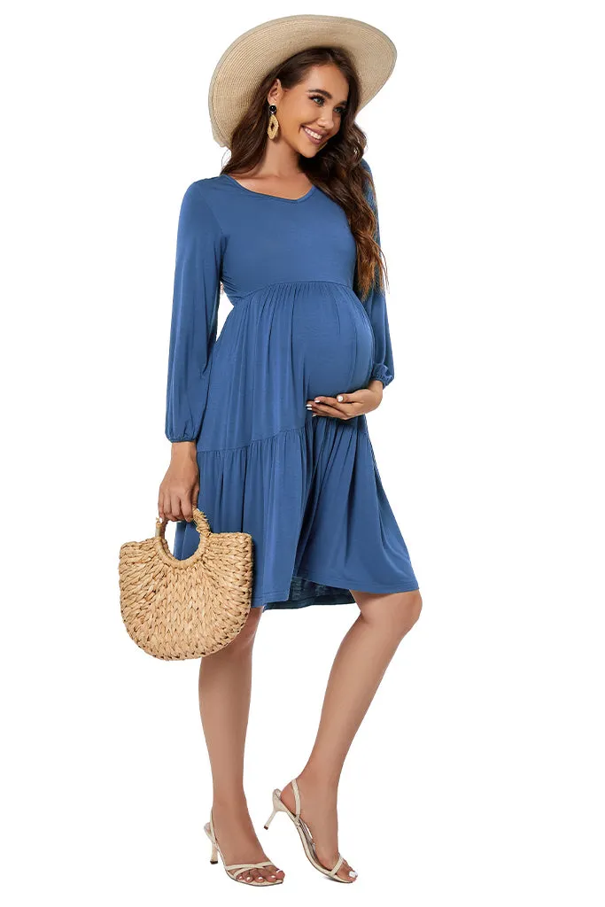 Smallshow Tiered Long Sleeve Maternity Dress