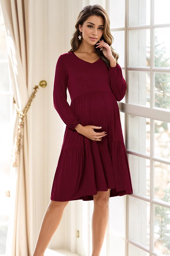 Smallshow Tiered Long Sleeve Maternity Dress