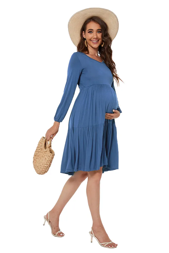 Smallshow Tiered Long Sleeve Maternity Dress