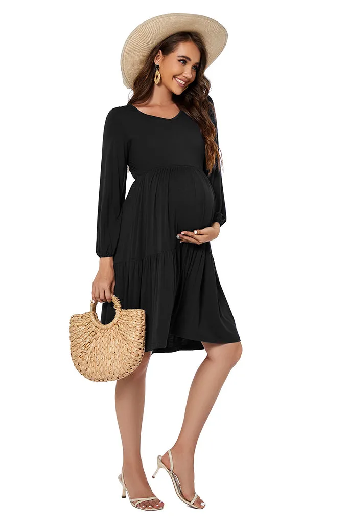 Smallshow Tiered Long Sleeve Maternity Dress