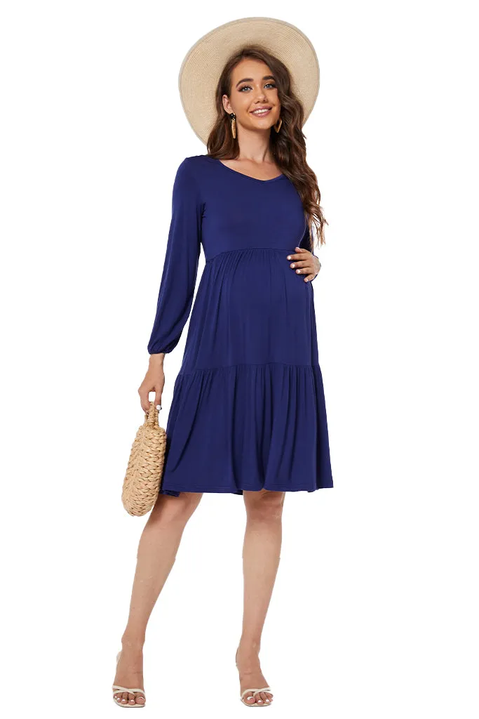 Smallshow Tiered Long Sleeve Maternity Dress