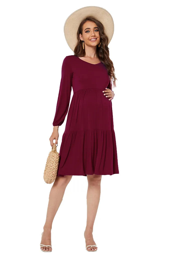 Smallshow Tiered Long Sleeve Maternity Dress