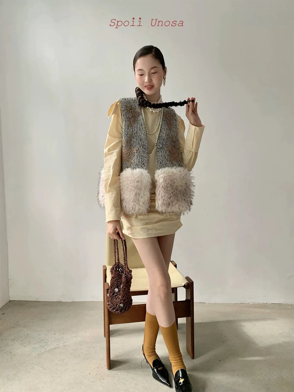 [SPOII UNOSA] Vintage Charm Faux Fur Autumn Vest