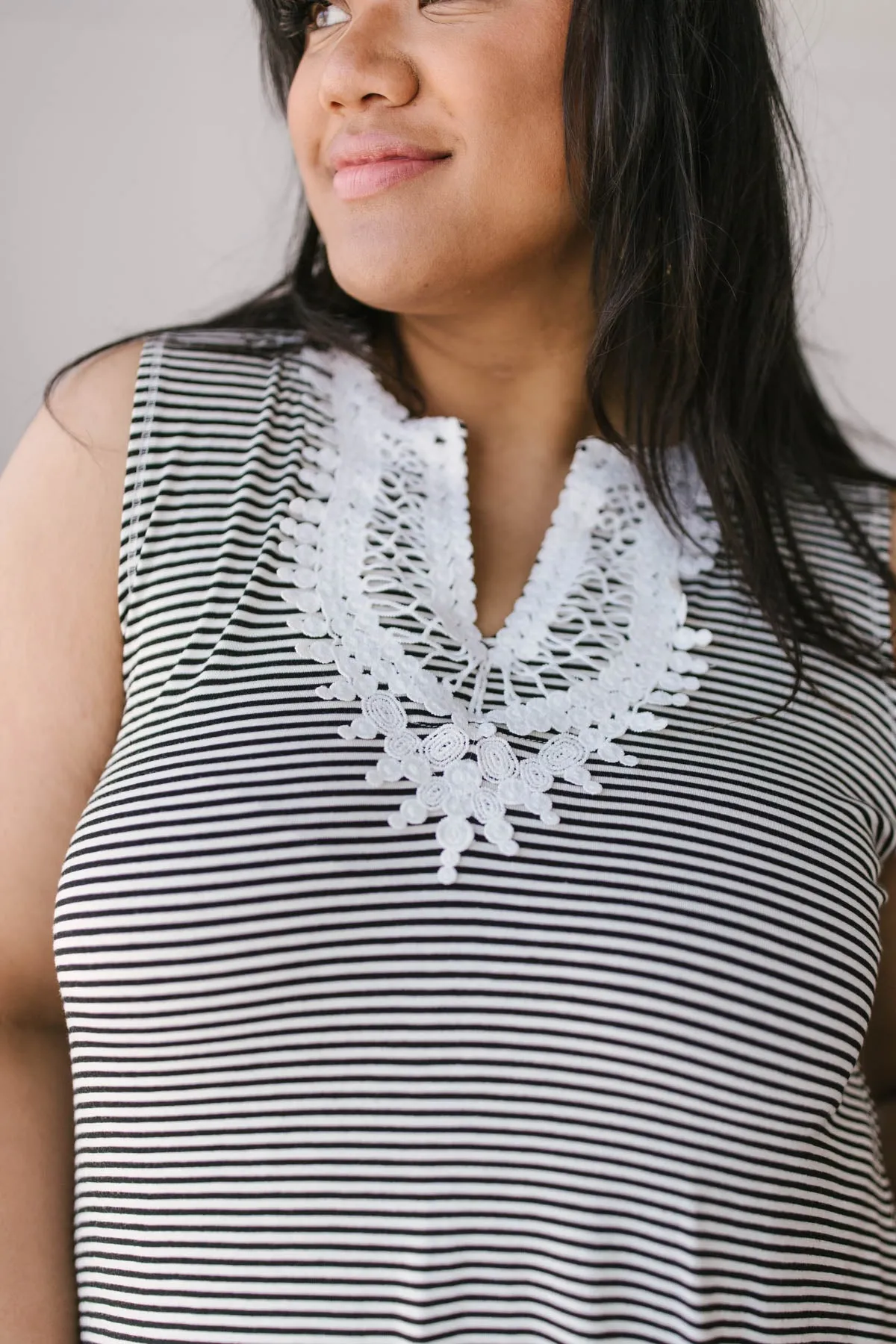 Stripes N Lace Top In Black