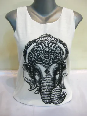 Super Soft Cotton Women's Tank Avatar Ganesh White