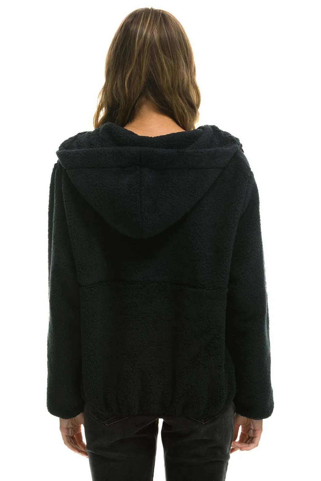 TEDDY APRES  HOODED HALF ZIP JACKET - BLACK