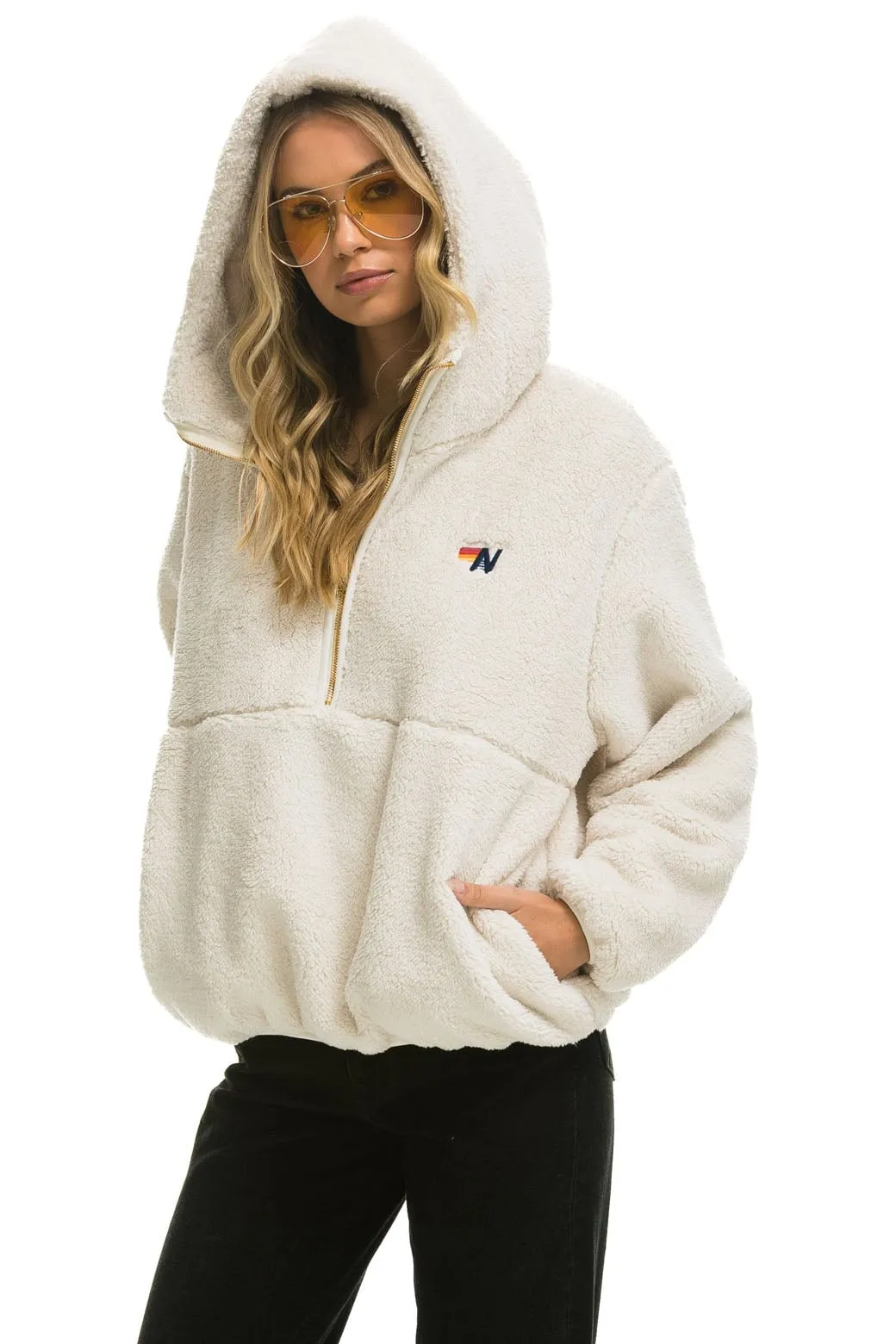 TEDDY APRES  HOODED HALF ZIP JACKET - VINTAGE WHITE