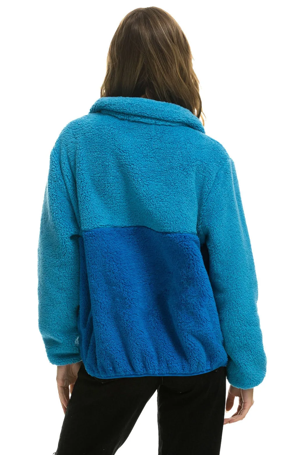 TEDDY UNISEX HALF ZIP COLOR BLOCK JACKET - OCEAN