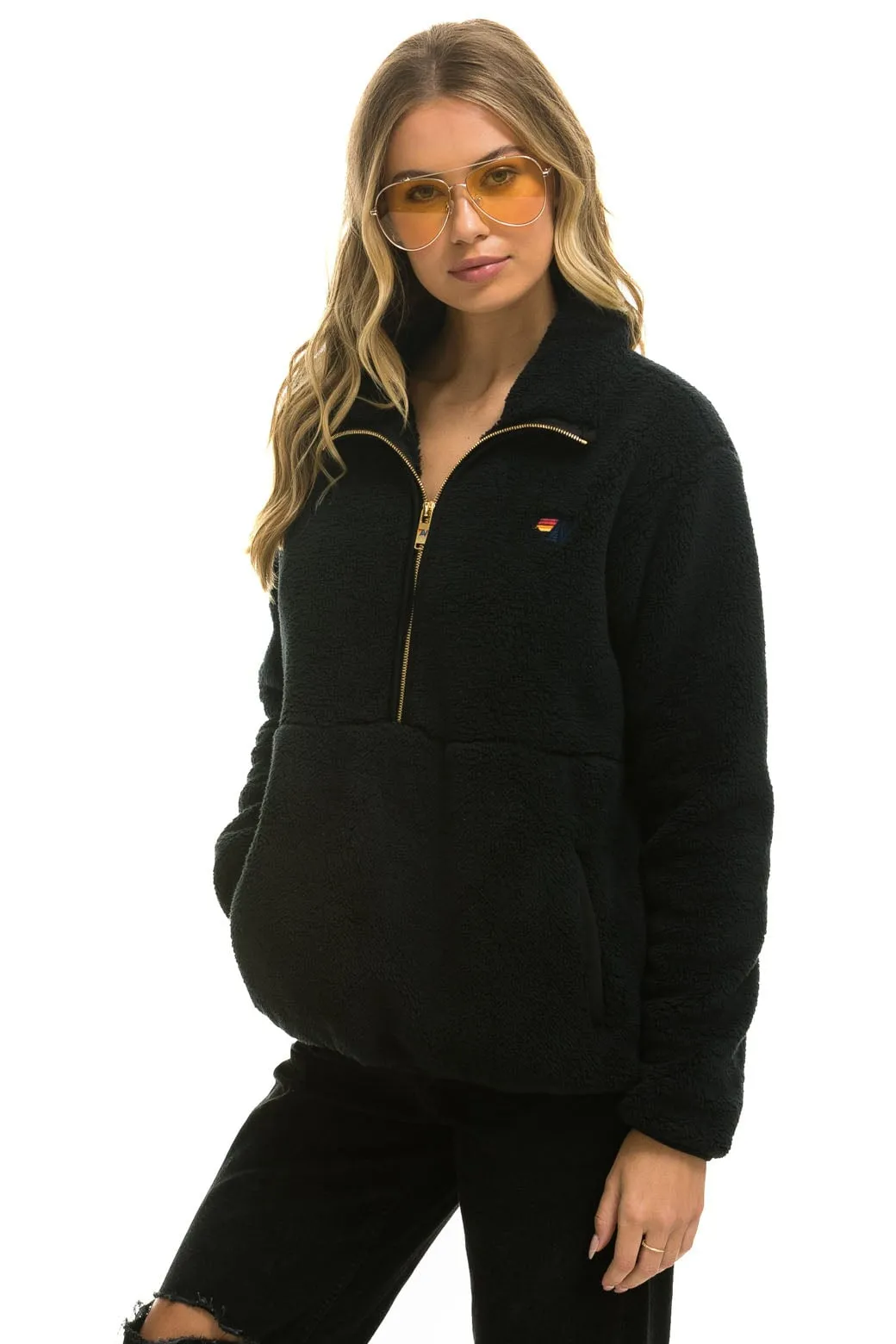 TEDDY UNISEX HALF ZIP JACKET - BLACK