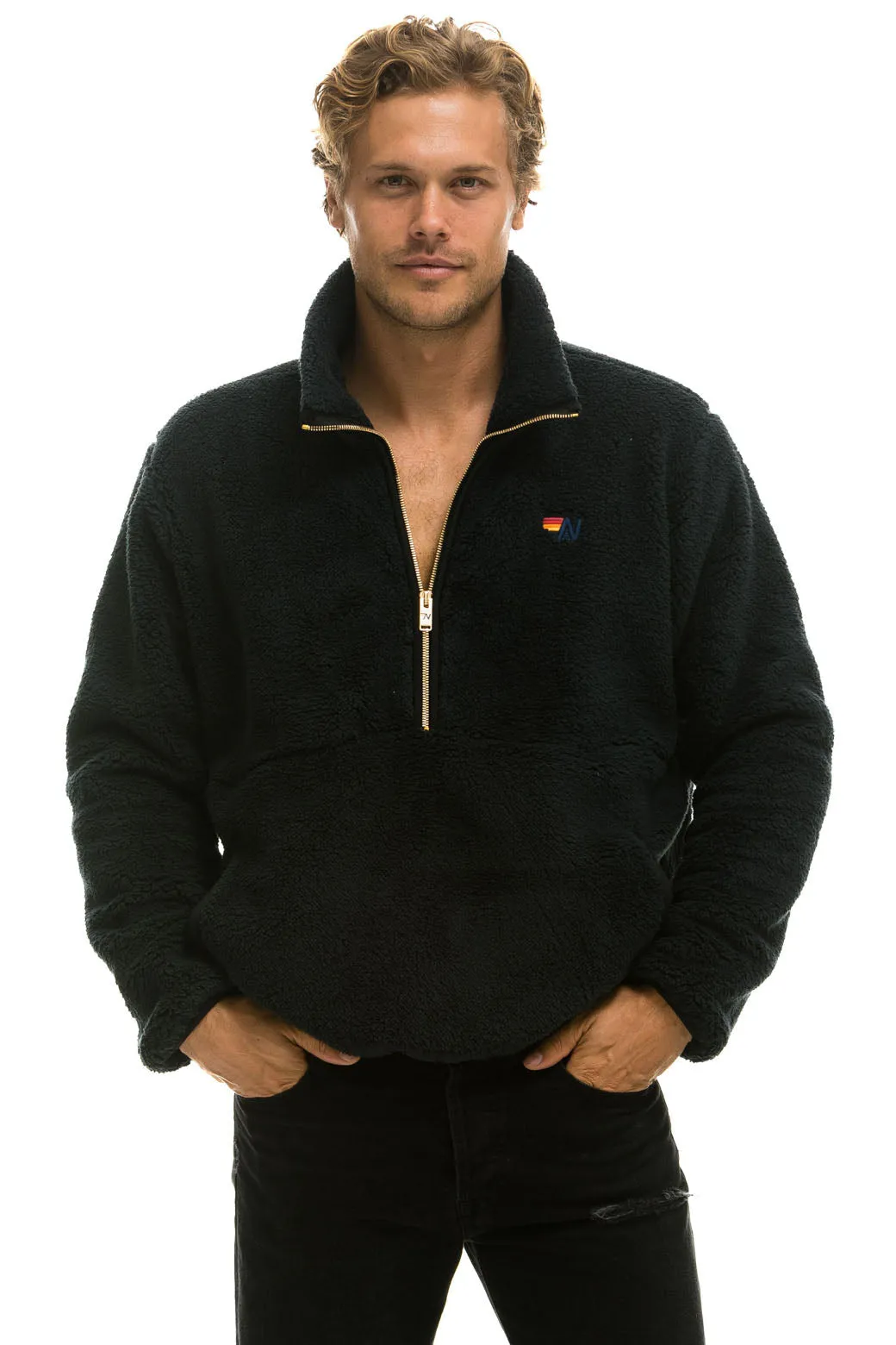 TEDDY UNISEX HALF ZIP JACKET - BLACK