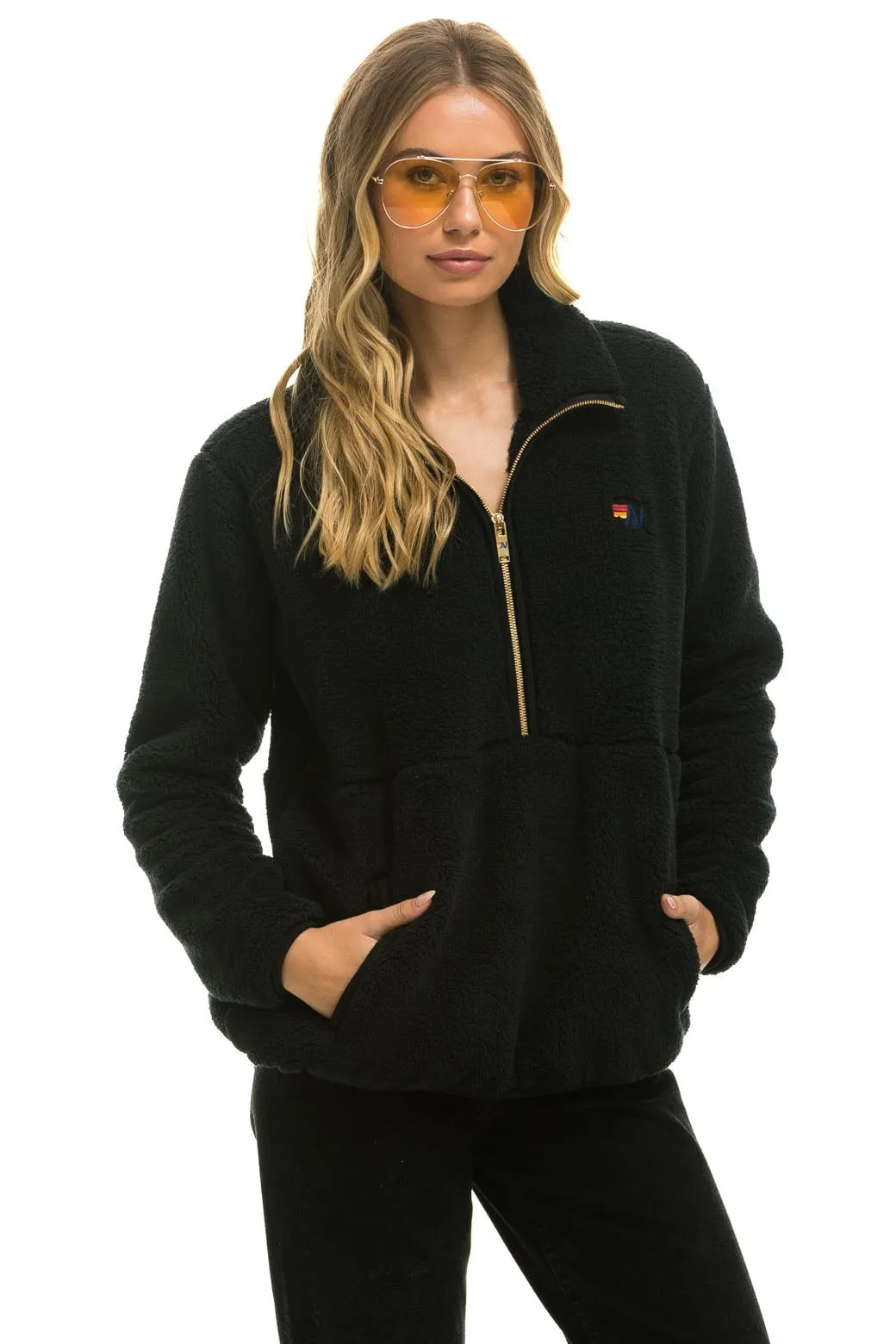 TEDDY UNISEX HALF ZIP JACKET - BLACK