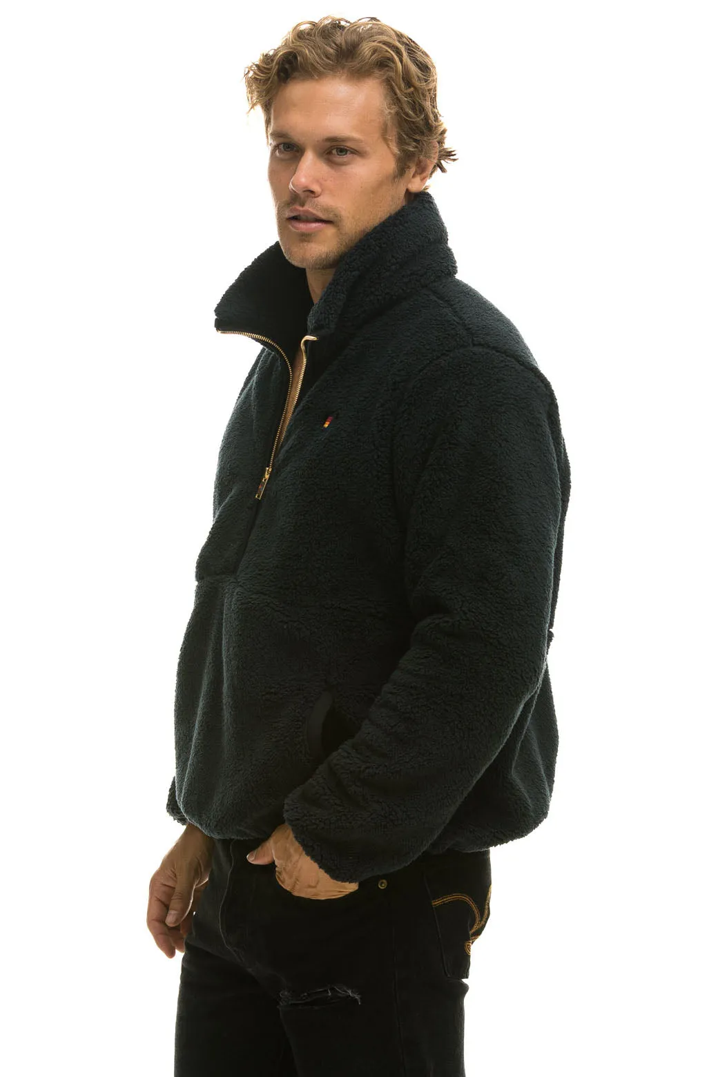 TEDDY UNISEX HALF ZIP JACKET - BLACK