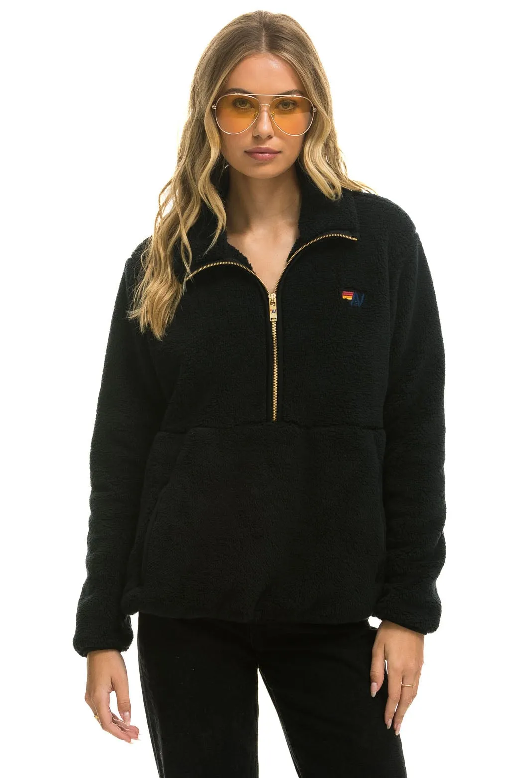 TEDDY UNISEX HALF ZIP JACKET - BLACK