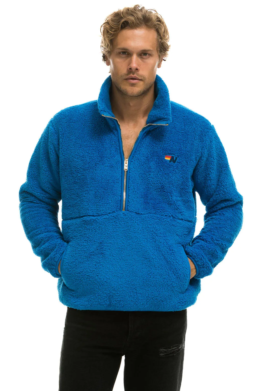 TEDDY UNISEX HALF ZIP JACKET - BLUE CINA