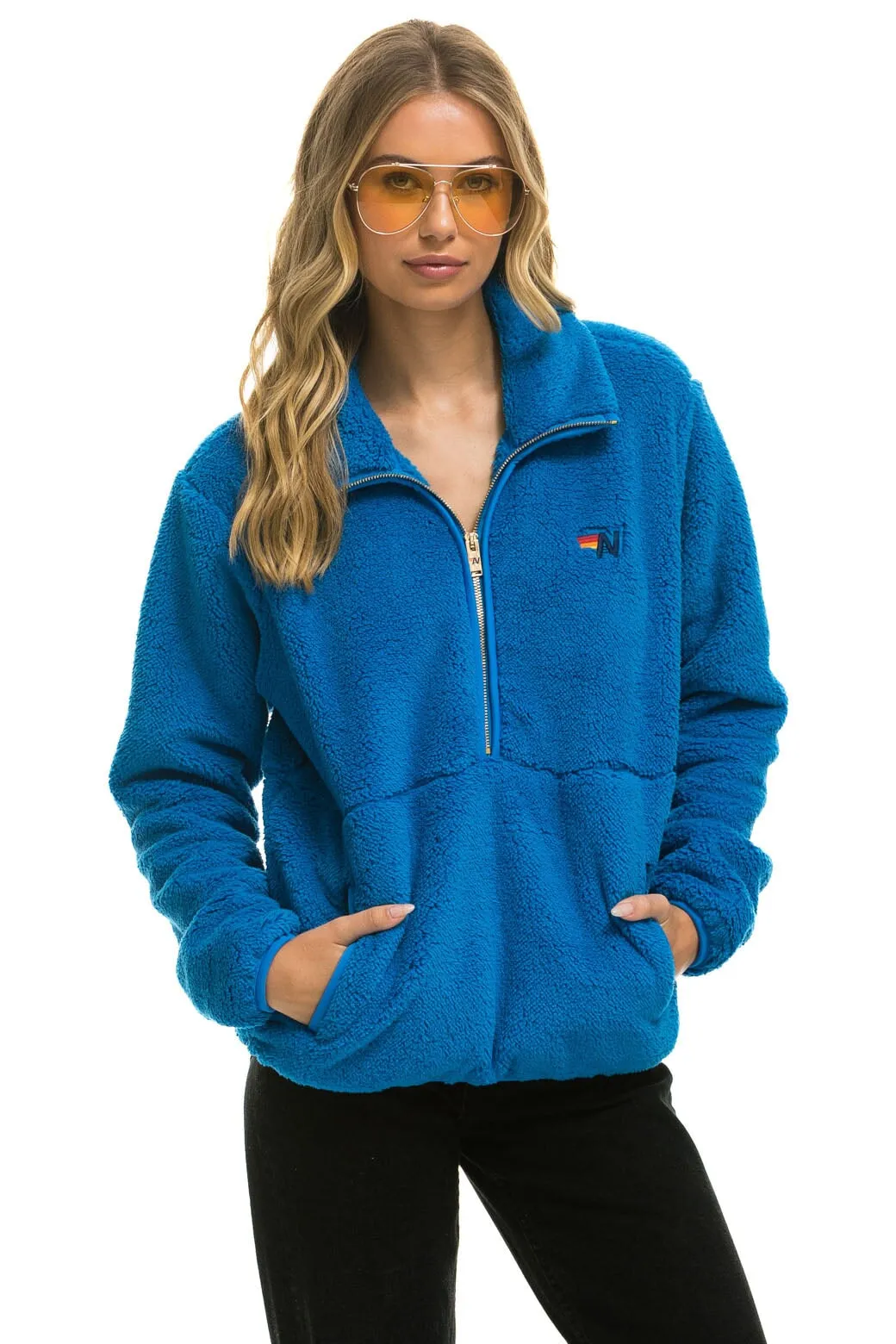 TEDDY UNISEX HALF ZIP JACKET - BLUE CINA