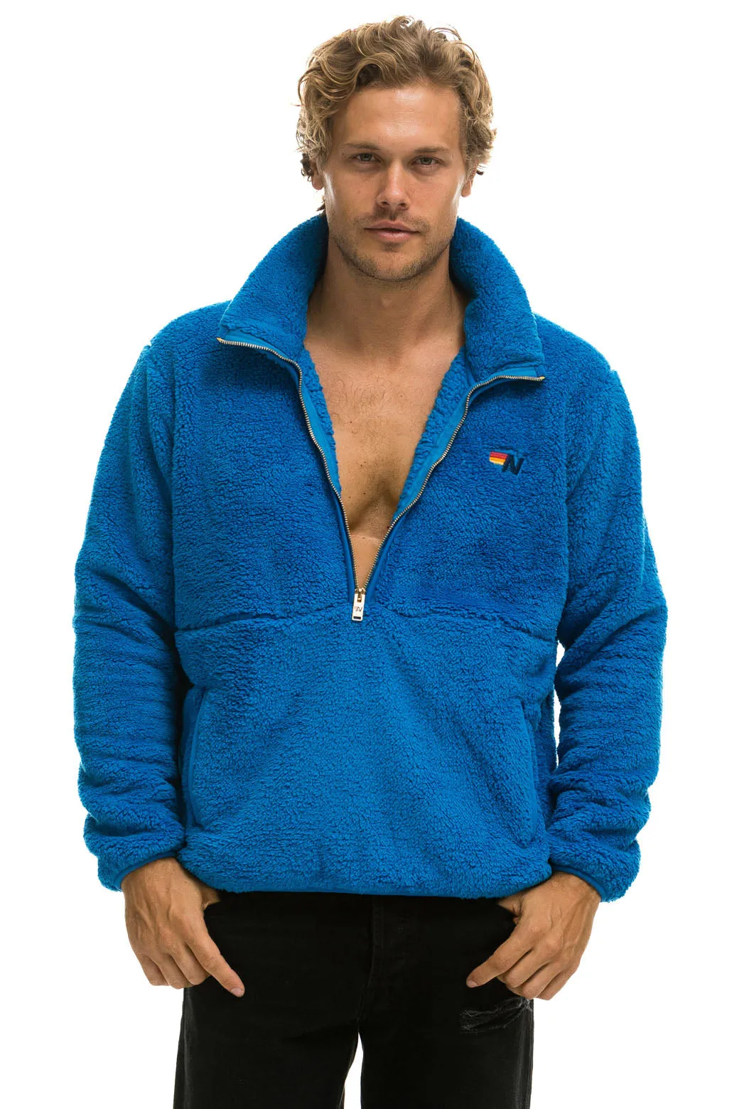 TEDDY UNISEX HALF ZIP JACKET - BLUE CINA