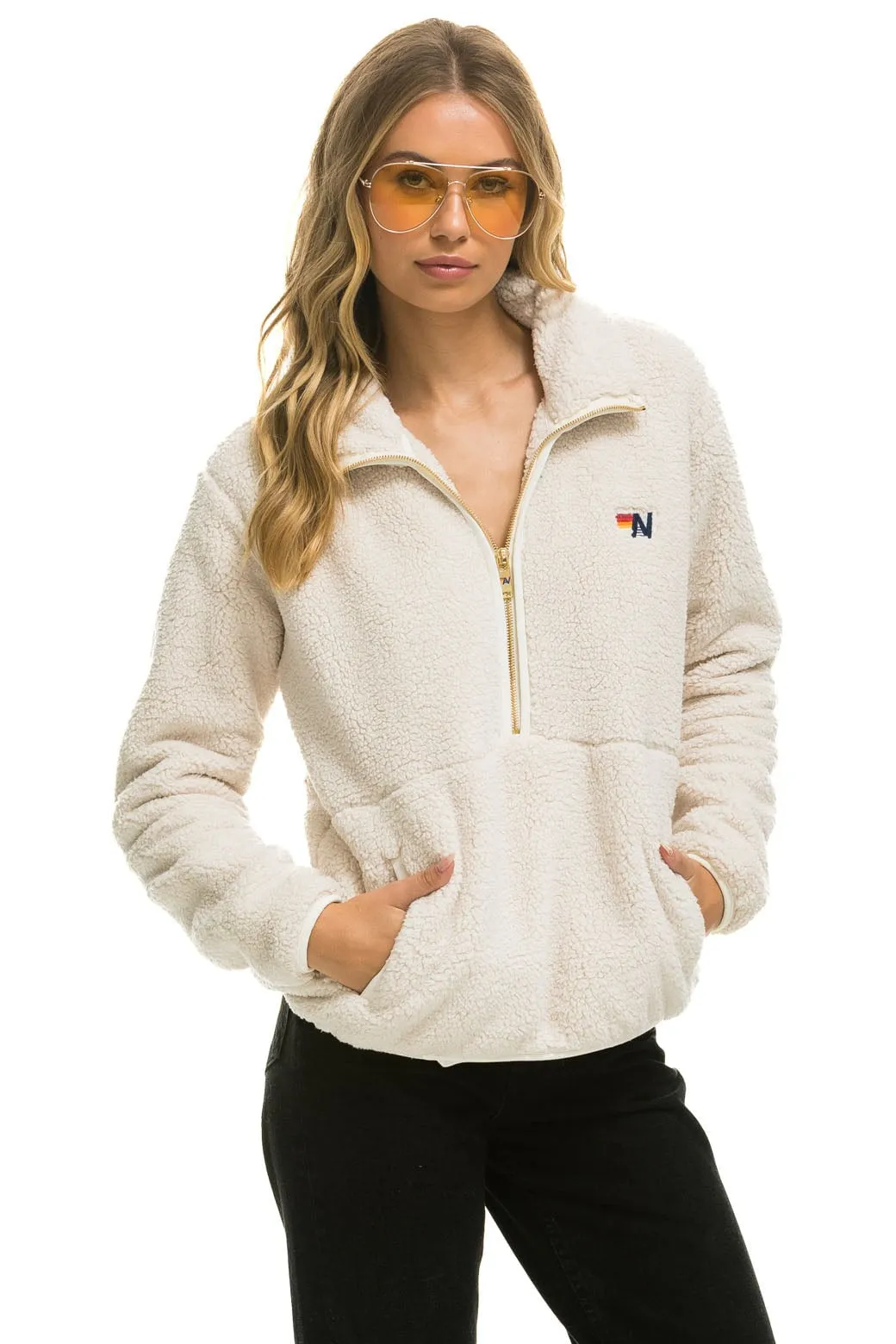 TEDDY UNISEX HALF ZIP JACKET - VINTAGE WHITE