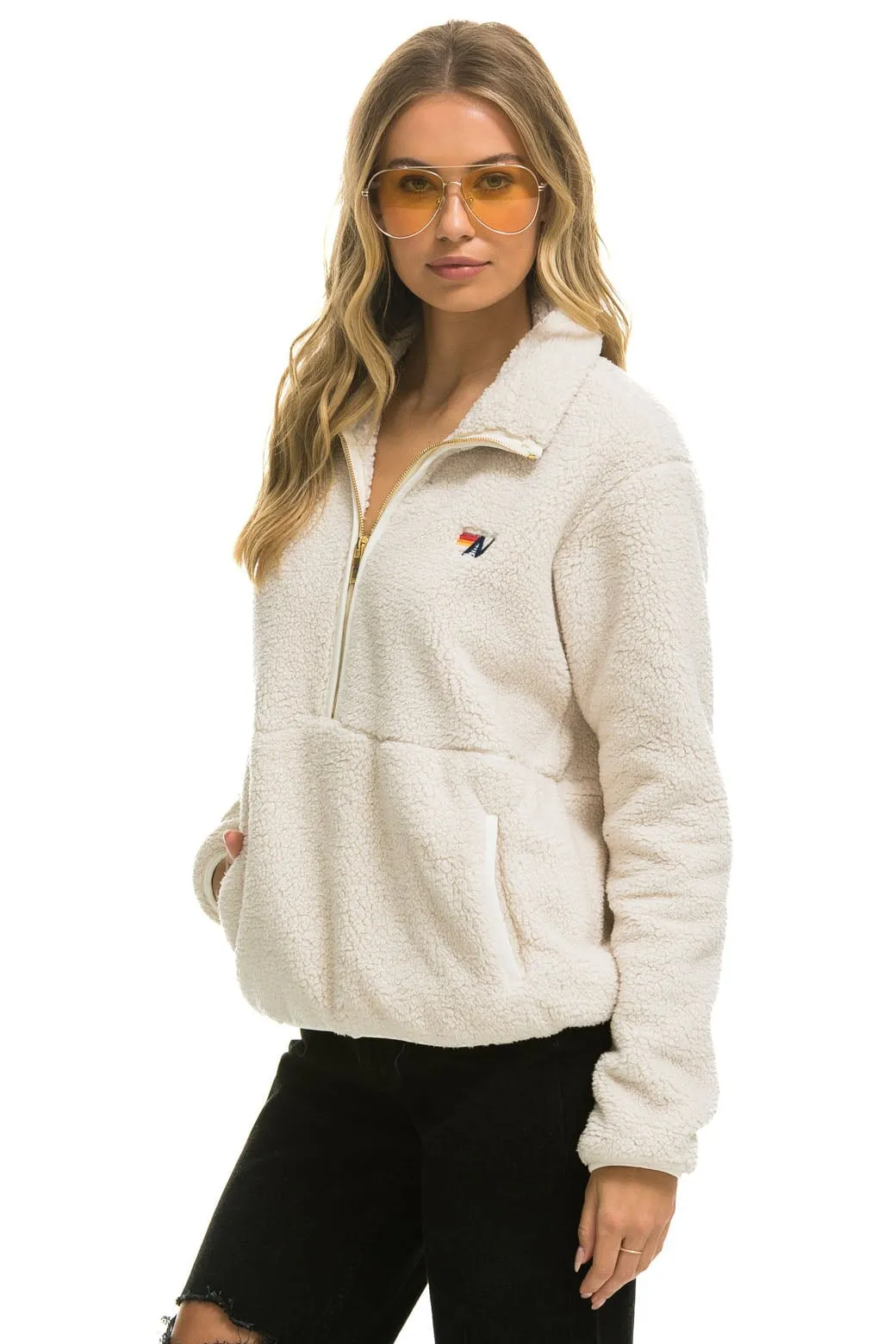 TEDDY UNISEX HALF ZIP JACKET - VINTAGE WHITE