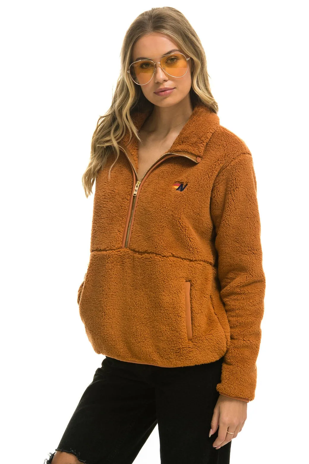 TEDDY UNISEX HALF ZIP JACKET - WHISKEY