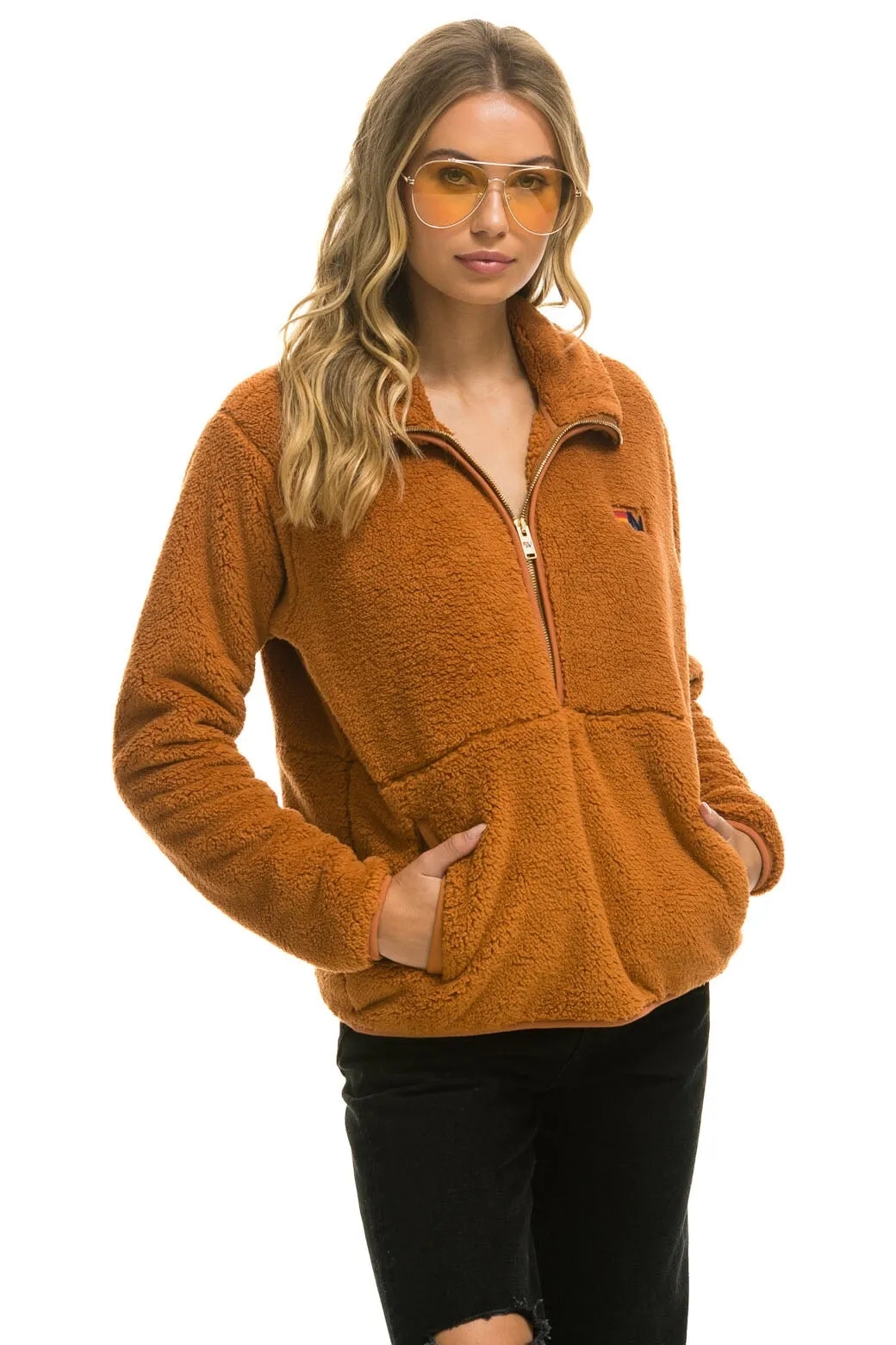 TEDDY UNISEX HALF ZIP JACKET - WHISKEY