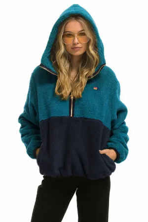 TEDDY UNISEX HOODED HALF ZIP COLOR BLOCK JACKET - CAPRI